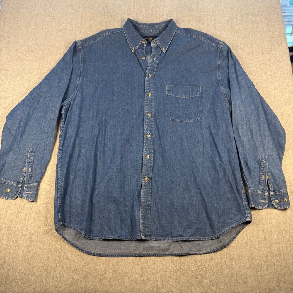Eddie Bauer Denim Shirt Mens XXL Tall Blue Long Sleeve Button Down Cotton